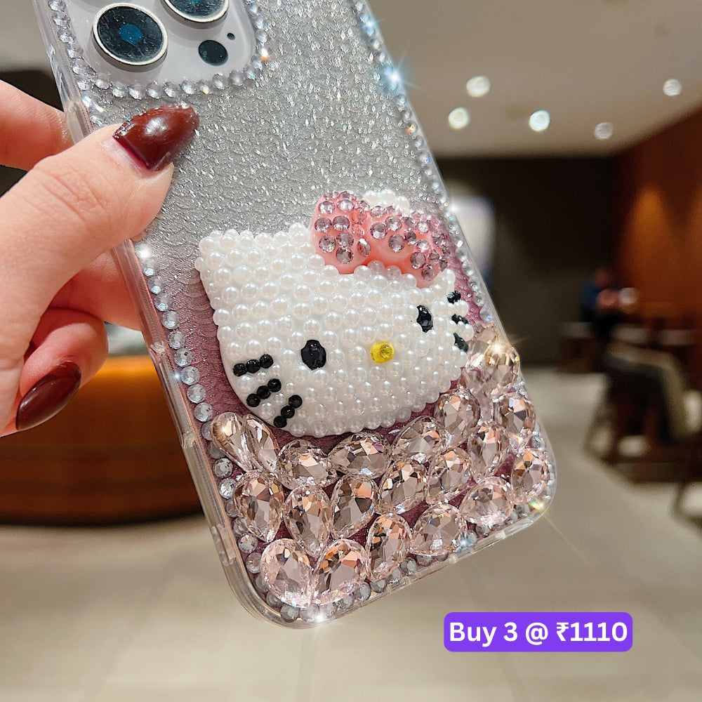Handmade 3D Pearl Kitty PC (Hard) Phone Case - iPhone 15 Plus