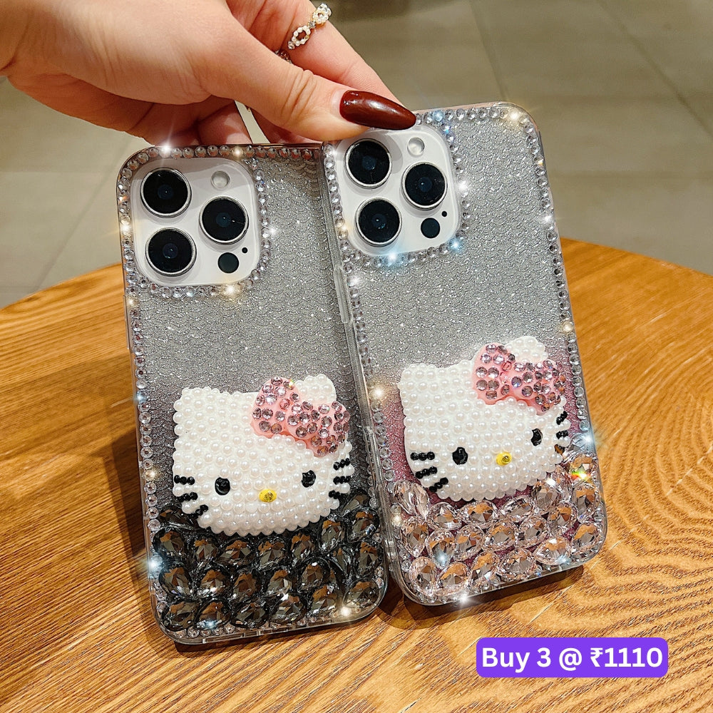 Handmade 3D Pearl Kitty PC (Hard) Phone Case - iPhone 15 Pro