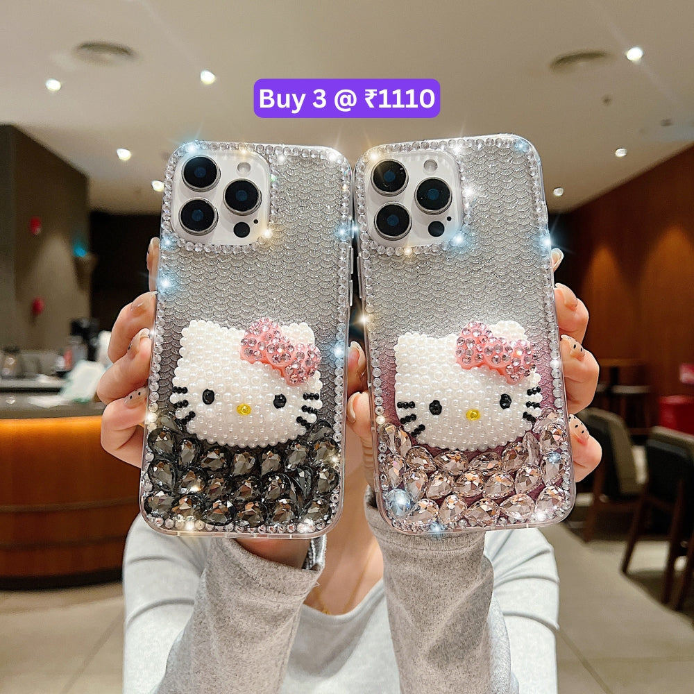 Handmade 3D Pearl Kitty PC (Hard) Phone Case - iPhone 15