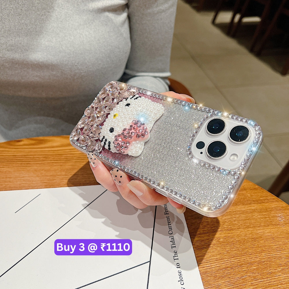 Handmade 3D Pearl Kitty PC (Hard) Phone Case - Samsung S24 Ultra
