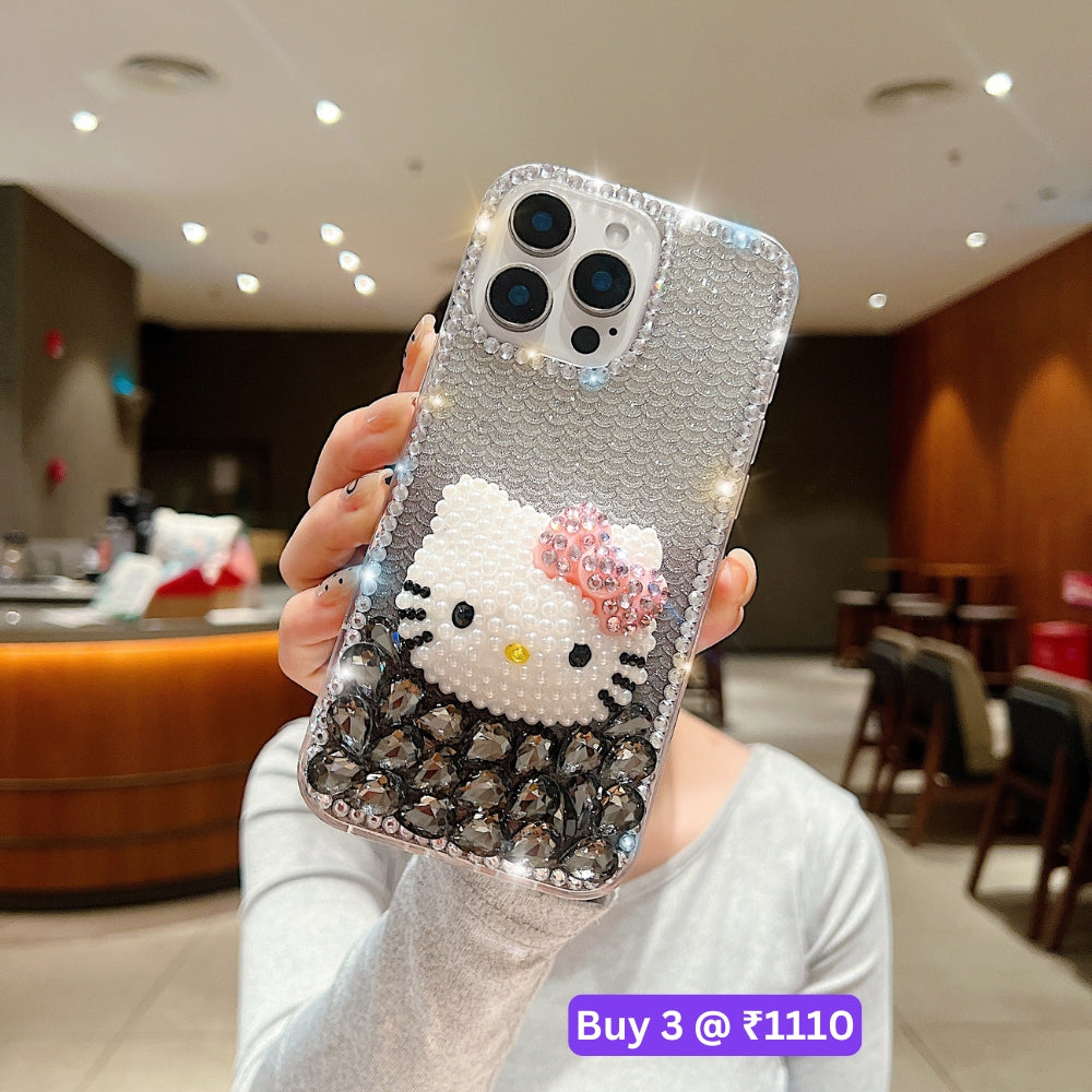 Handmade 3D Pearl Kitty PC (Hard) Phone Case - iPhone 15 Plus