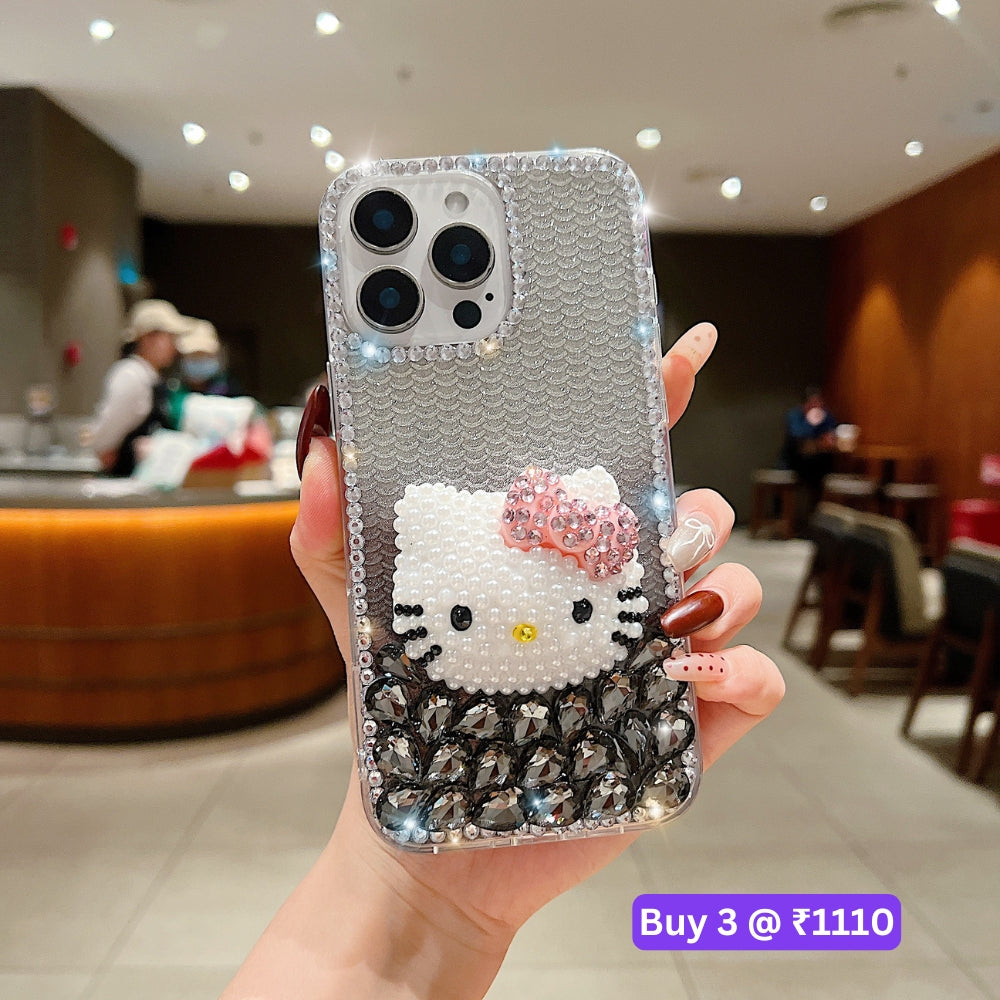 Handmade 3D Pearl Kitty PC (Hard) Phone Case - Samsung S24 Ultra