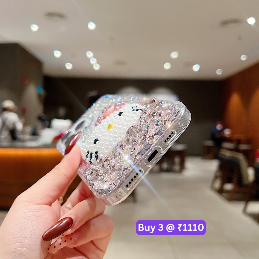 Handmade 3D Pearl Kitty PC (Hard) Phone Case - Samsung S24 Ultra
