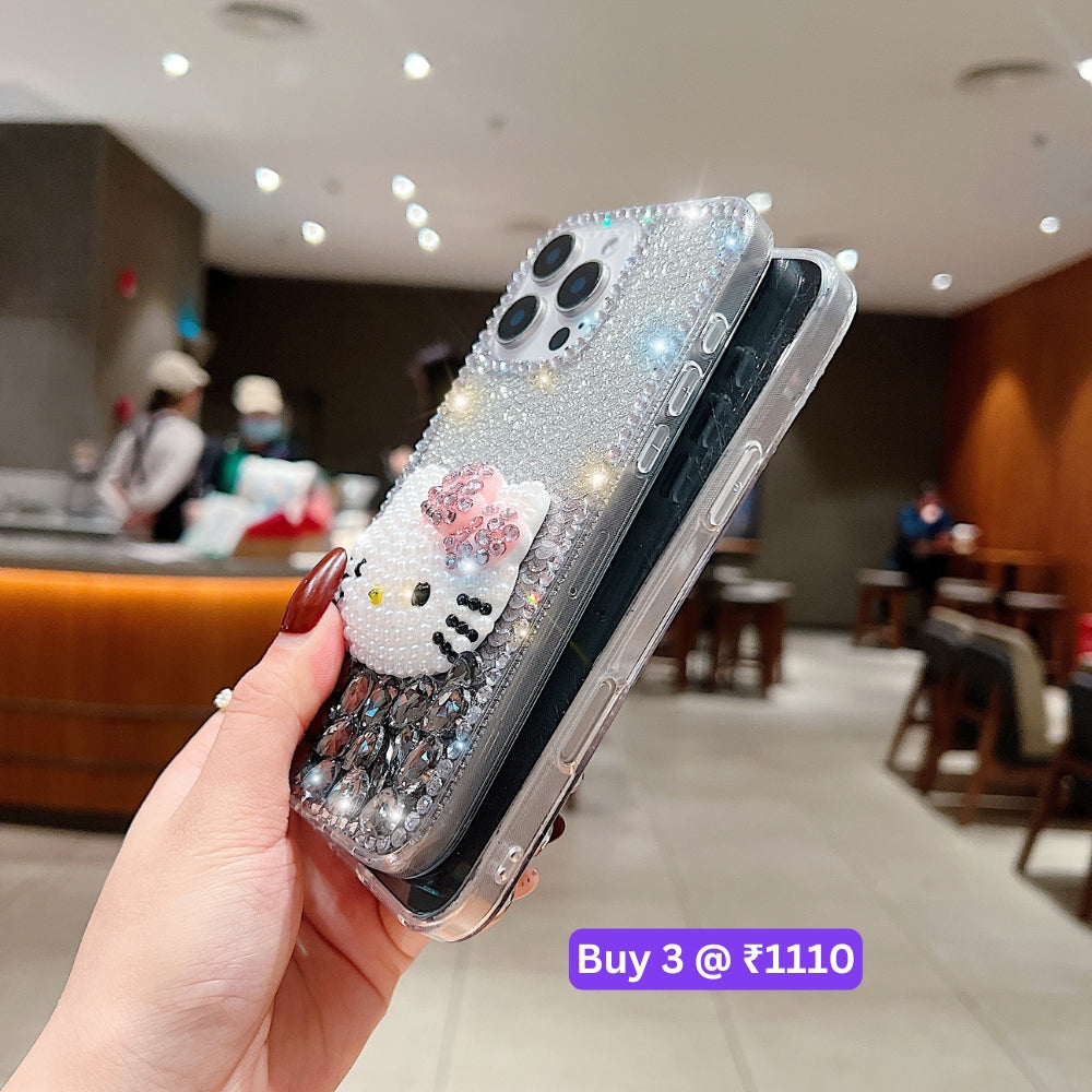 Handmade 3D Pearl Kitty PC (Hard) Phone Case - Samsung S24 Ultra