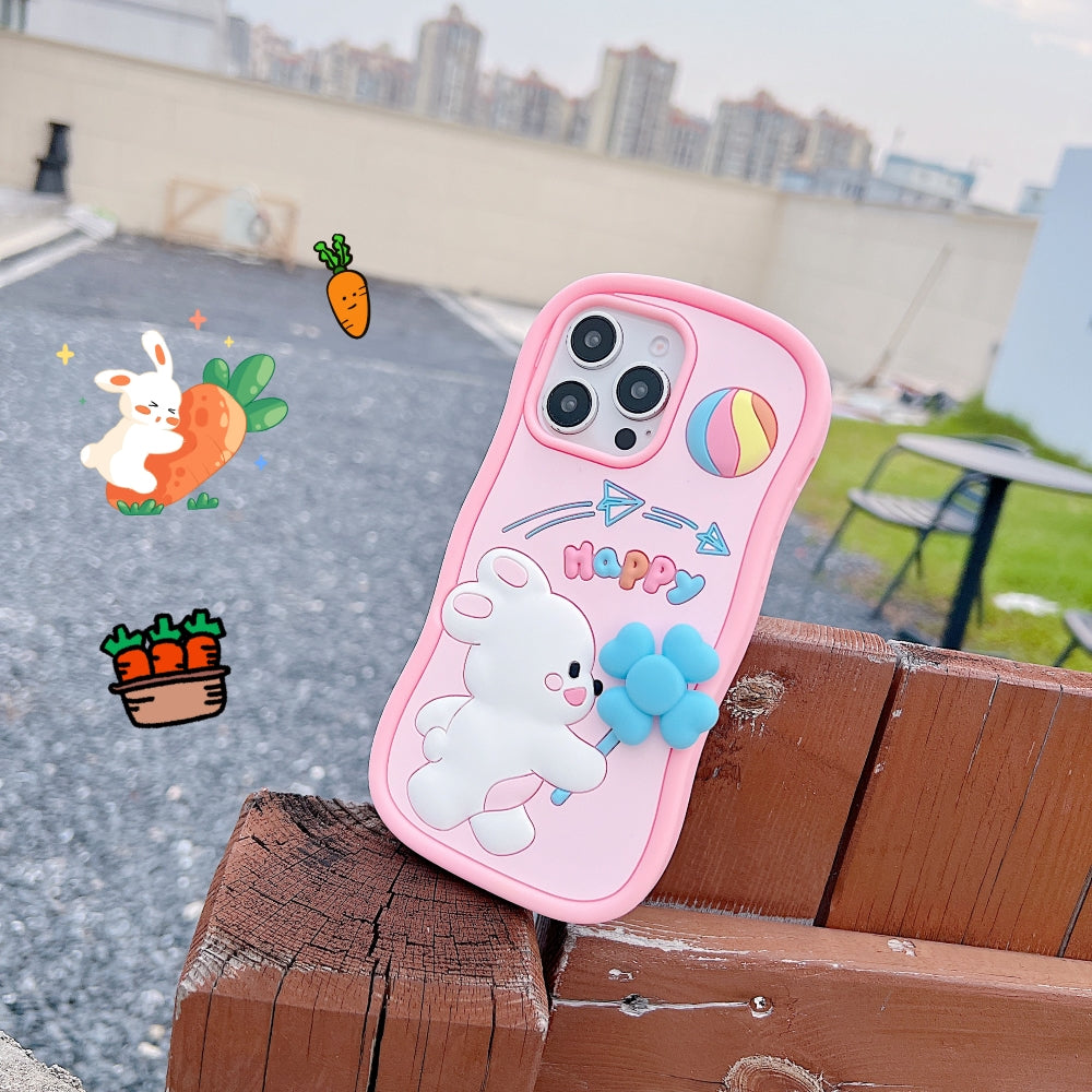 Happy Rabbit with Cute Spin Windmill Silicone Phone Case - iPhone 14 Pro Max