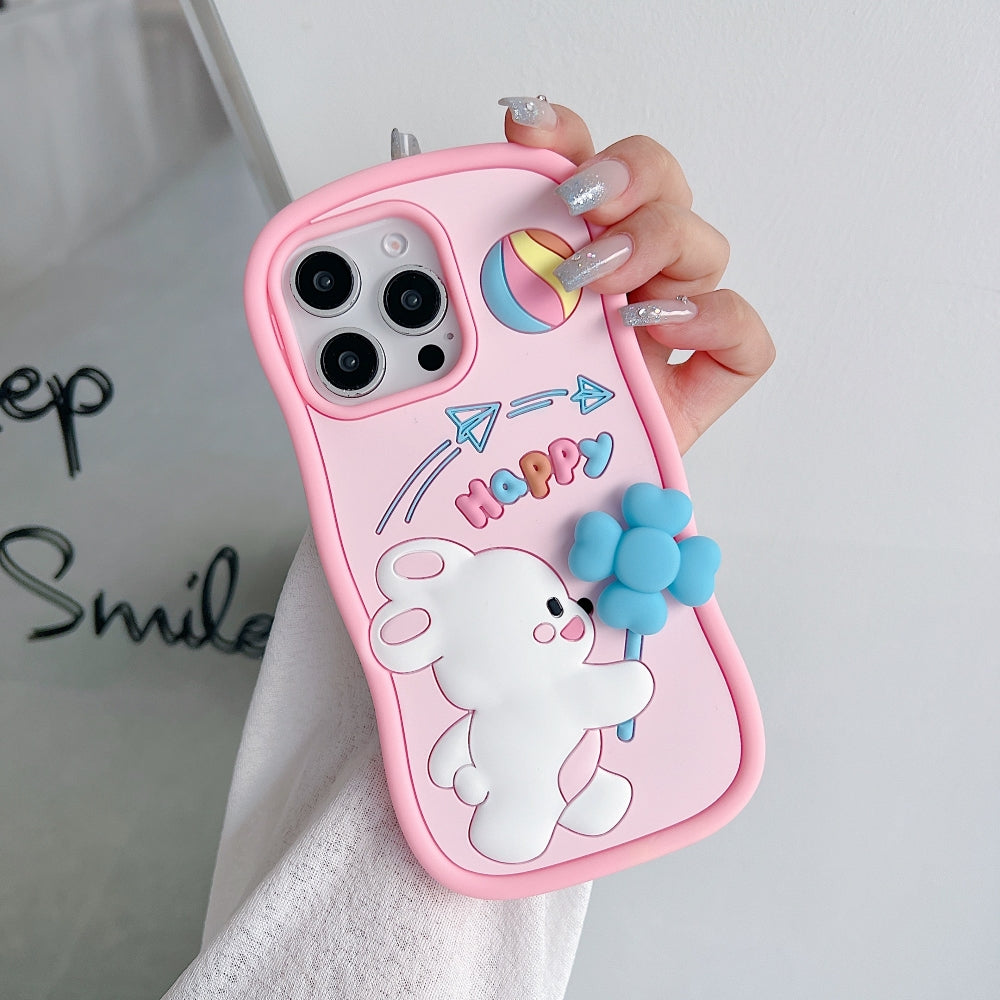 Happy Rabbit with Cute Spin Windmill Silicone Phone Case - iPhone 13 Pro Max