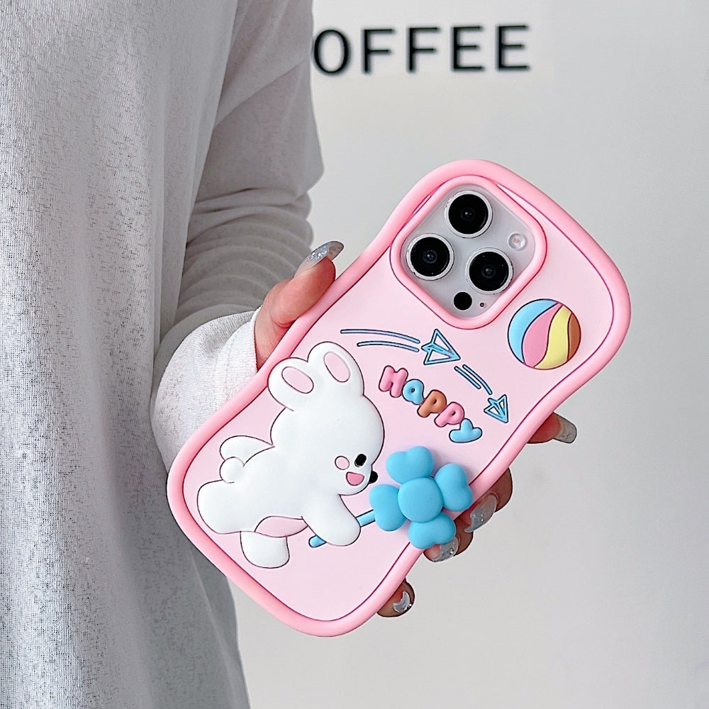Happy Rabbit with Cute Spin Windmill Silicone Phone Case - iPhone 13 Pro Max