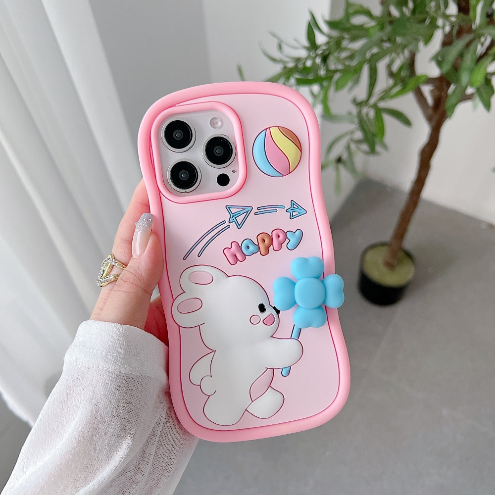 Happy Rabbit with Cute Spin Windmill Silicone Phone Case - iPhone 13 Pro Max