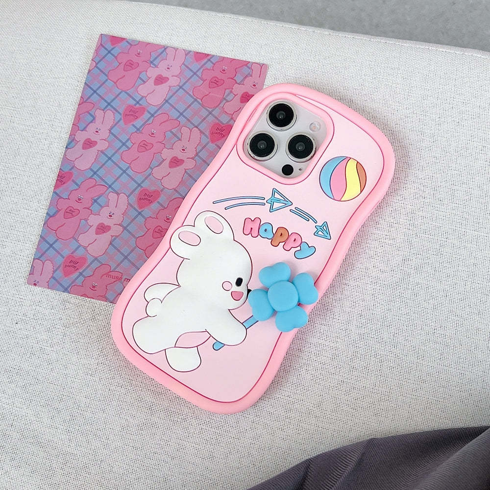 Happy Rabbit with Cute Spin Windmill Silicone Phone Case - iPhone 14 Pro