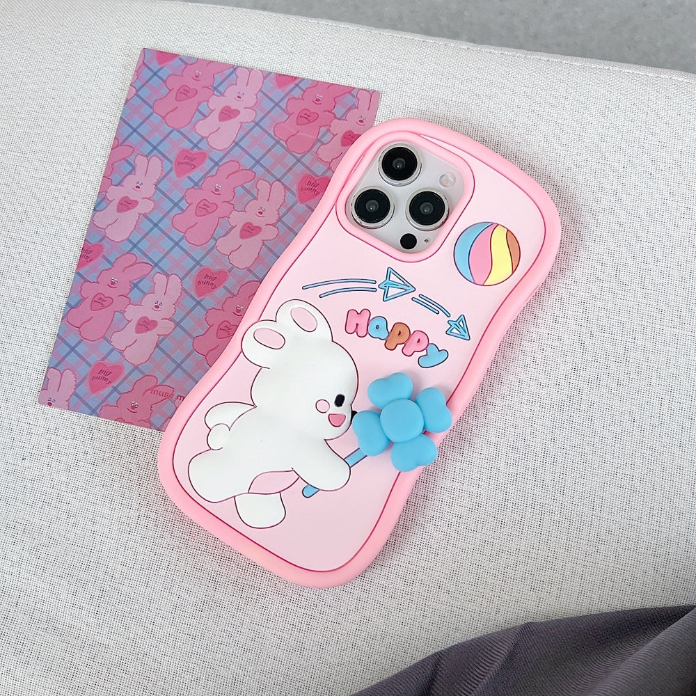 Happy Rabbit with Cute Spin Windmill Silicone Phone Case - iPhone 14 Pro Max