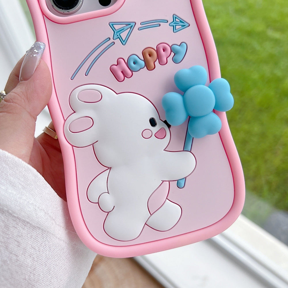 Happy Rabbit with Cute Spin Windmill Silicone Phone Case - iPhone 14 Pro