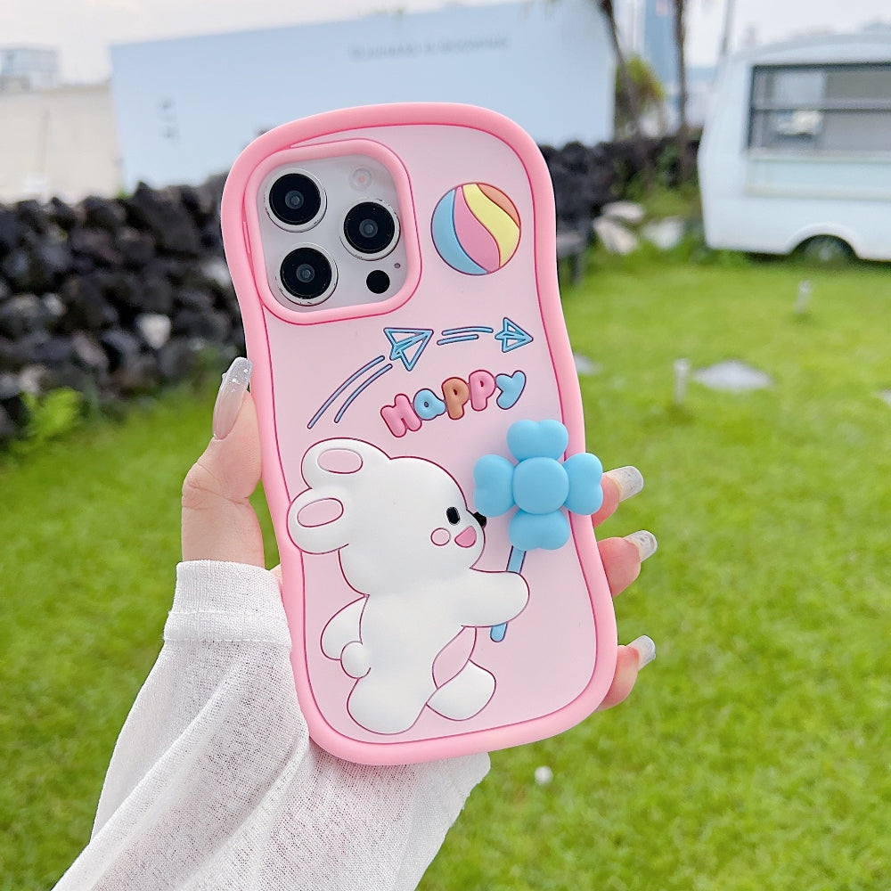 Happy Rabbit with Cute Spin Windmill Silicone Phone Case - iPhone 13 Pro Max