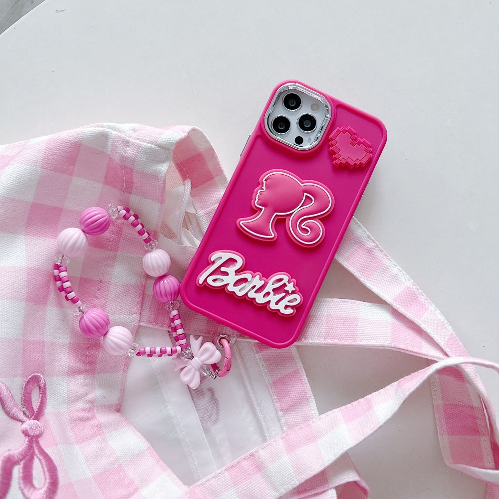 Heart and Doll Charm Silicone Soft Phone Case with Bracelet - iPhone 14 Plus