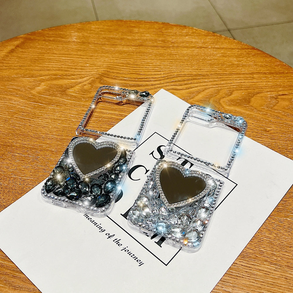 Heart shaped Makeup Mirror Dimond TPU (Soft) Phone Case | Mobile Cover - Samsung Z Flip 6