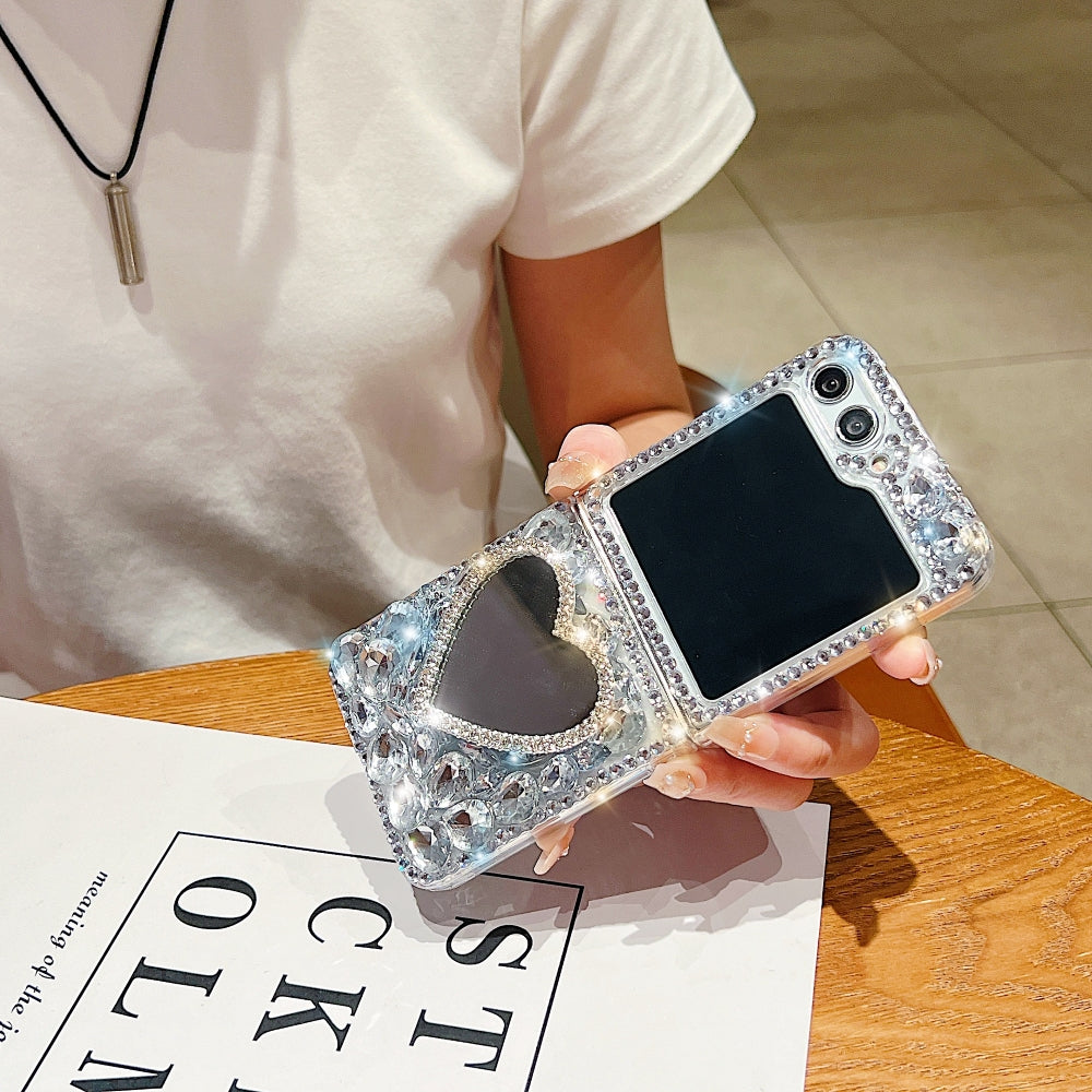 Heart shaped Makeup Mirror Dimond TPU (Soft) Phone Case | Mobile Cover - Samsung Z Flip 6