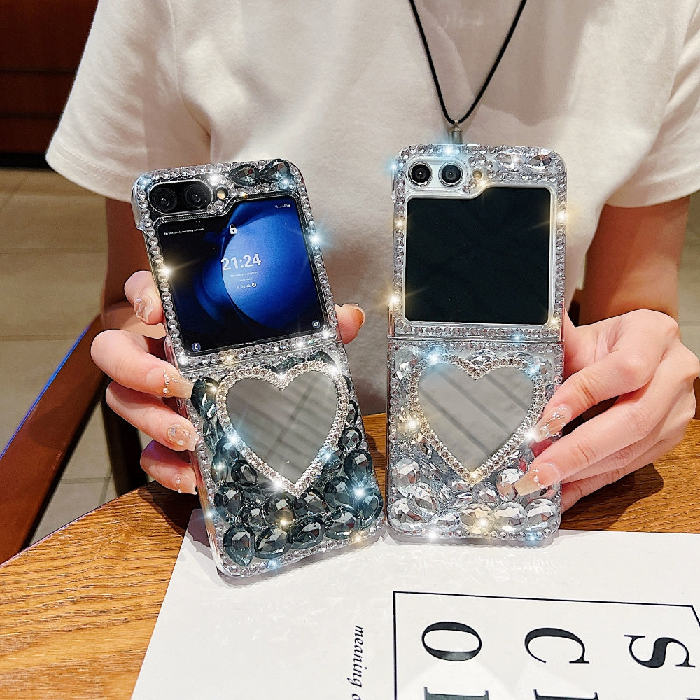 Heart shaped Makeup Mirror Dimond TPU (Soft) Phone Case | Mobile Cover - Samsung Z Flip 6