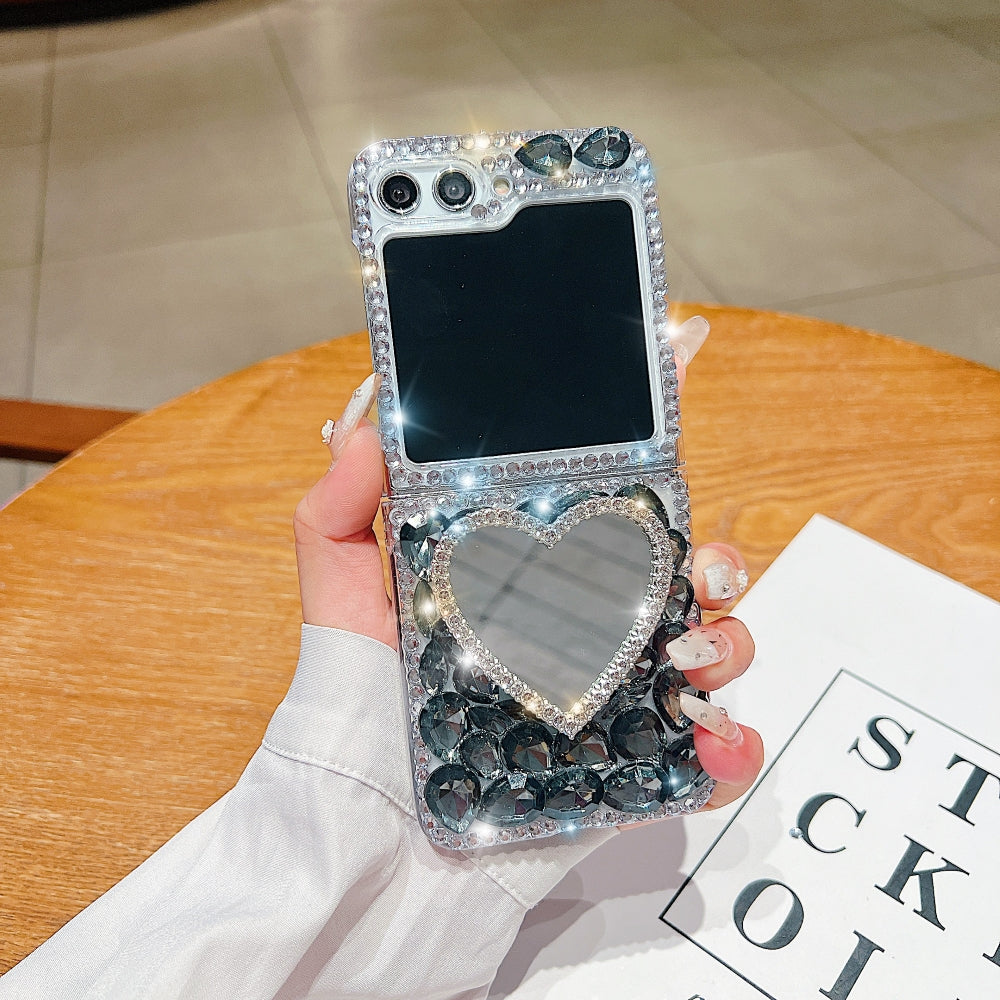 Heart shaped Makeup Mirror Dimond TPU (Soft) Phone Case | Mobile Cover - Samsung Z Flip 6