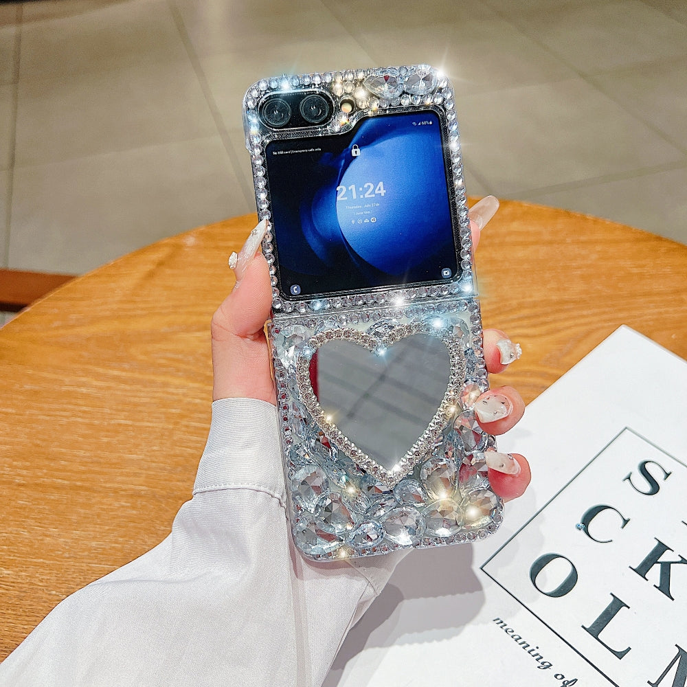 Heart shaped Makeup Mirror Dimond TPU (Soft) Phone Case | Mobile Cover - Samsung Z Flip 6