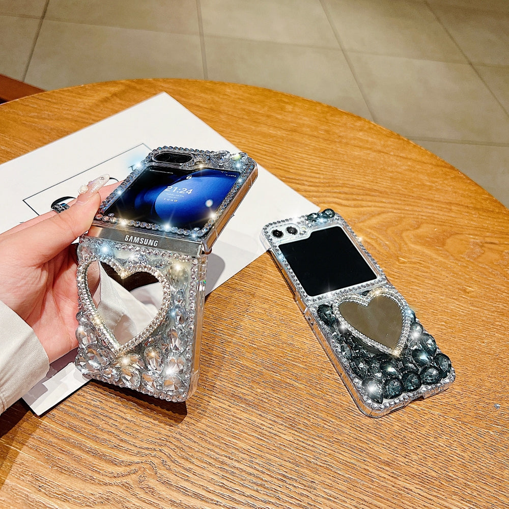 Heart shaped Makeup Mirror Dimond TPU (Soft) Phone Case | Mobile Cover - Samsung Z Flip 6