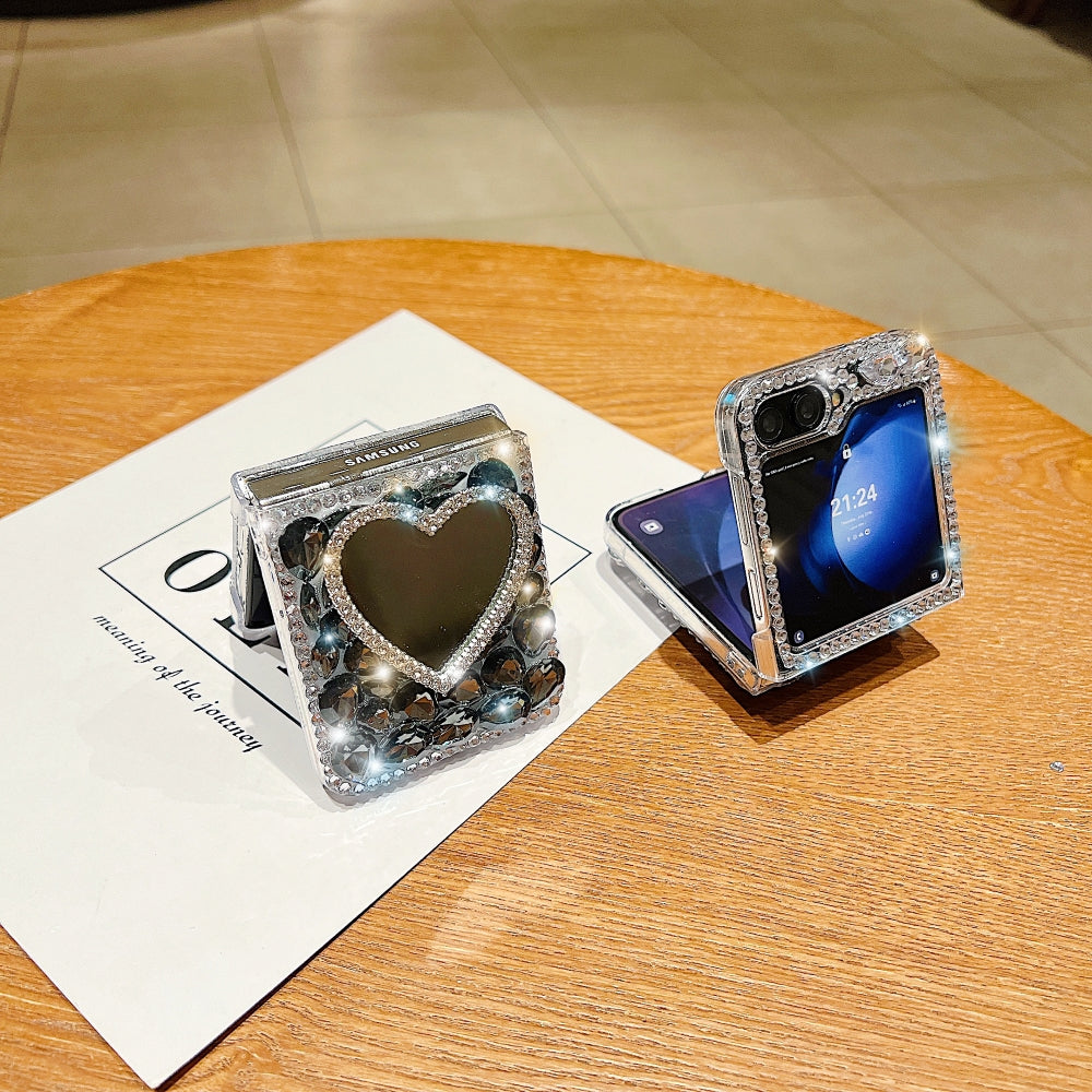 Heart shaped Makeup Mirror Dimond TPU (Soft) Phone Case | Mobile Cover - Samsung Z Flip 6