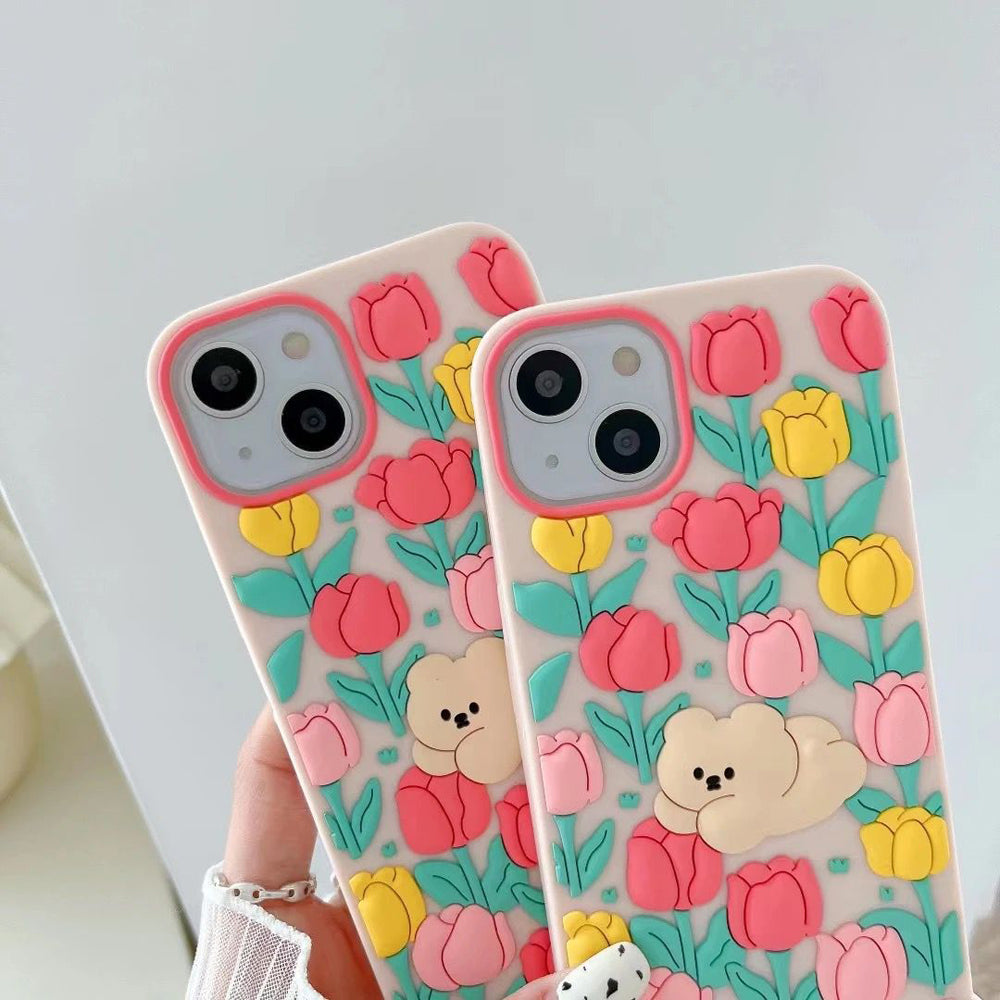 3D Tulip Flower Silicone Shockproof Cover - iPhone 12 Pro Max