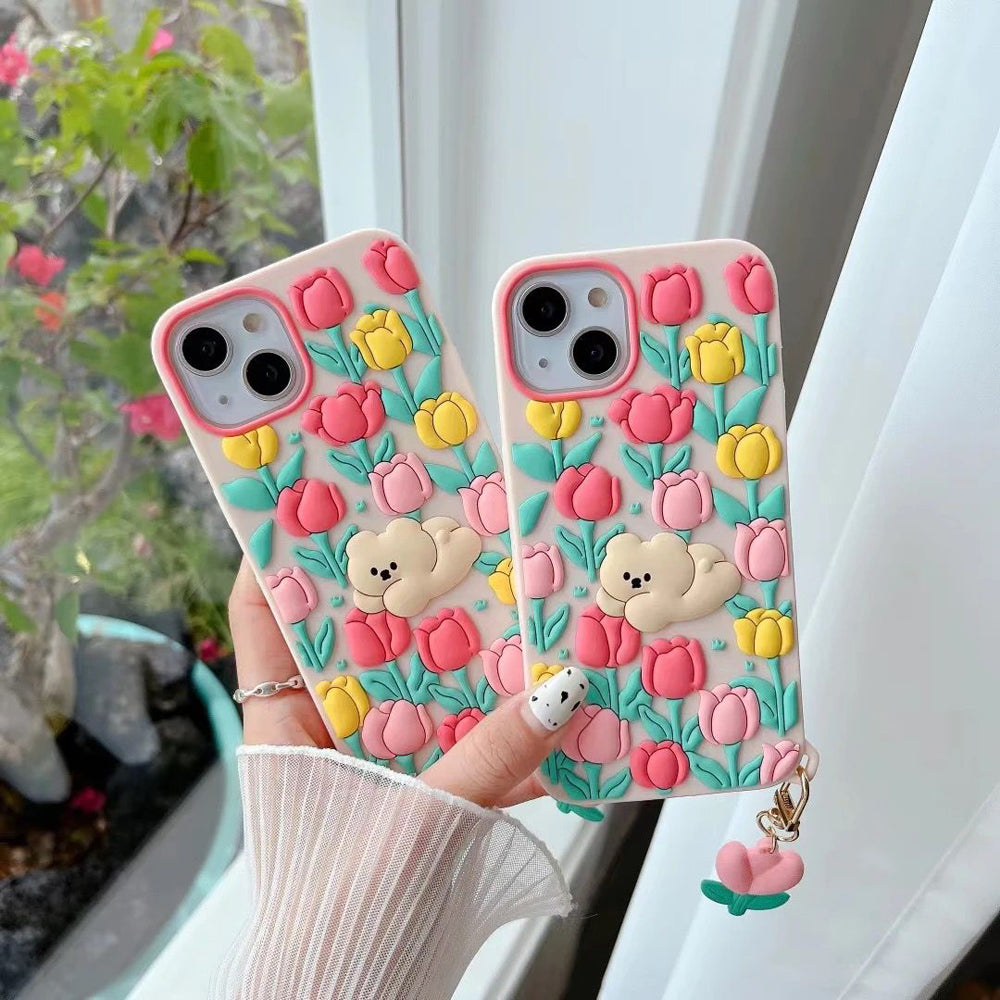 3D Tulip Flower Silicone Shockproof Cover - iPhone 12 Pro Max