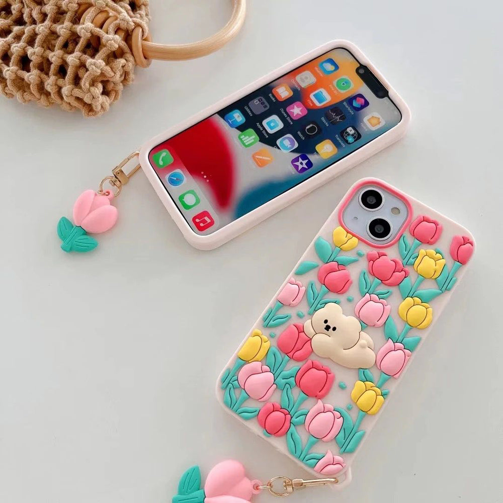 3D Tulip Flower Silicone Shockproof Cover - iPhone 12 Pro Max