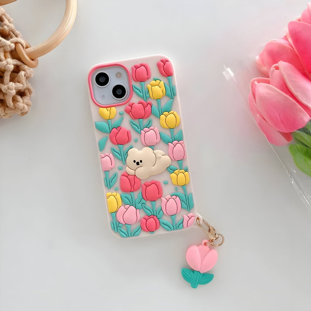 3D Tulip Flower Silicone Shockproof Cover - iPhone 12 Pro Max