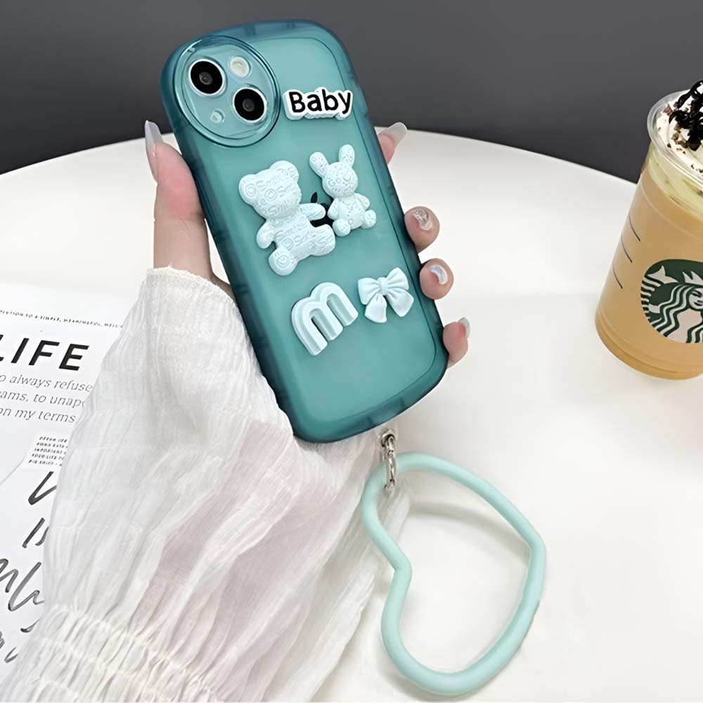 3D Teddy Ornament Heart Bracelet Color Transparent TPU Cover - Oppo Reno 8T (5G)