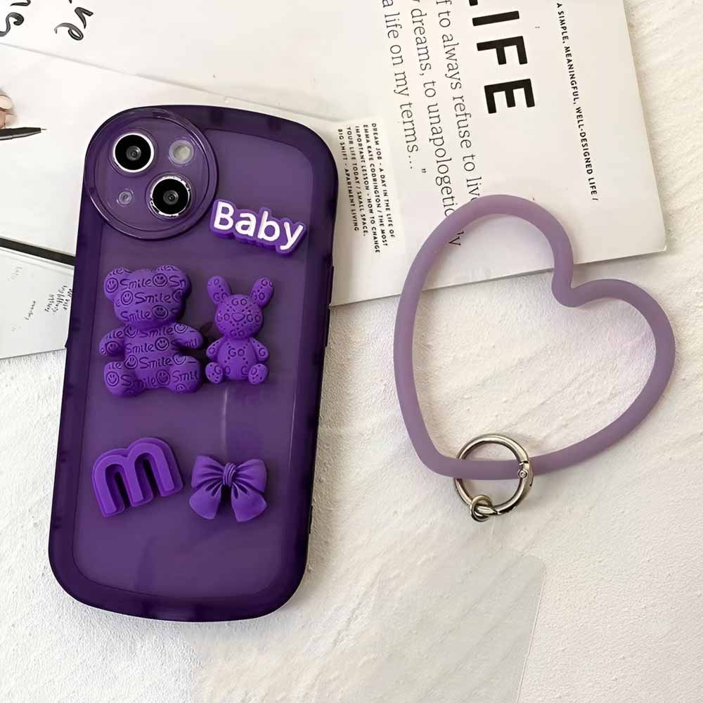 3D Teddy Ornament Heart Bracelet Color Transparent TPU Cover - Oppo Reno 8T (5G)