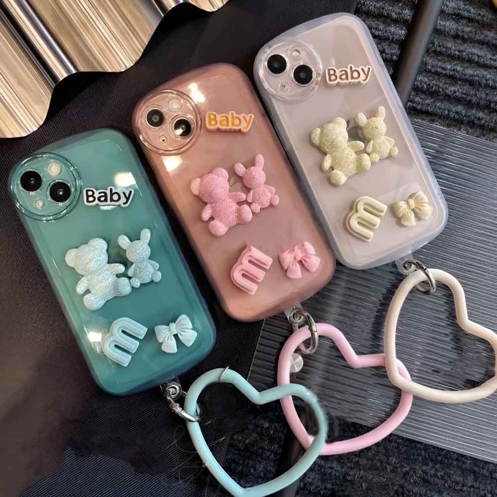 3D Teddy Ornament Heart Bracelet Color Transparent TPU Cover - Vivo Y100