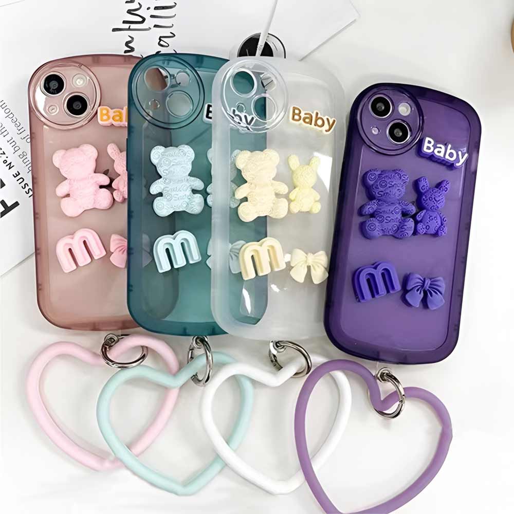 3D Teddy Ornament Heart Bracelet Color Transparent TPU Cover - Vivo Y56