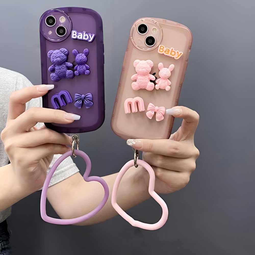 3D Teddy Ornament Heart Bracelet Color Transparent TPU Cover - Vivo Y56