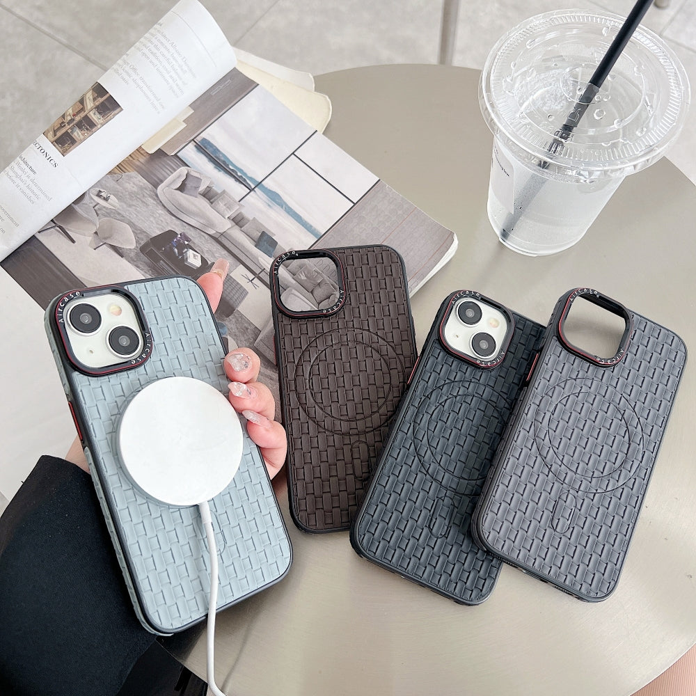 Magsafe PU Leather Woven Mesh Grid PC (Hard) Phone Case - iPhone 15