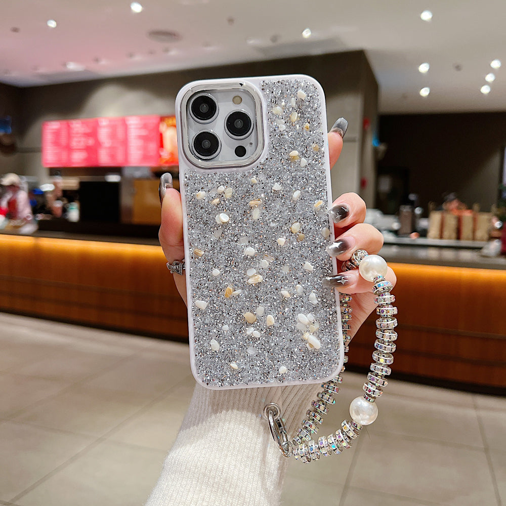 Electroplated Glitter and Stone Bling Phone Case With Bracelet - iPhone 13