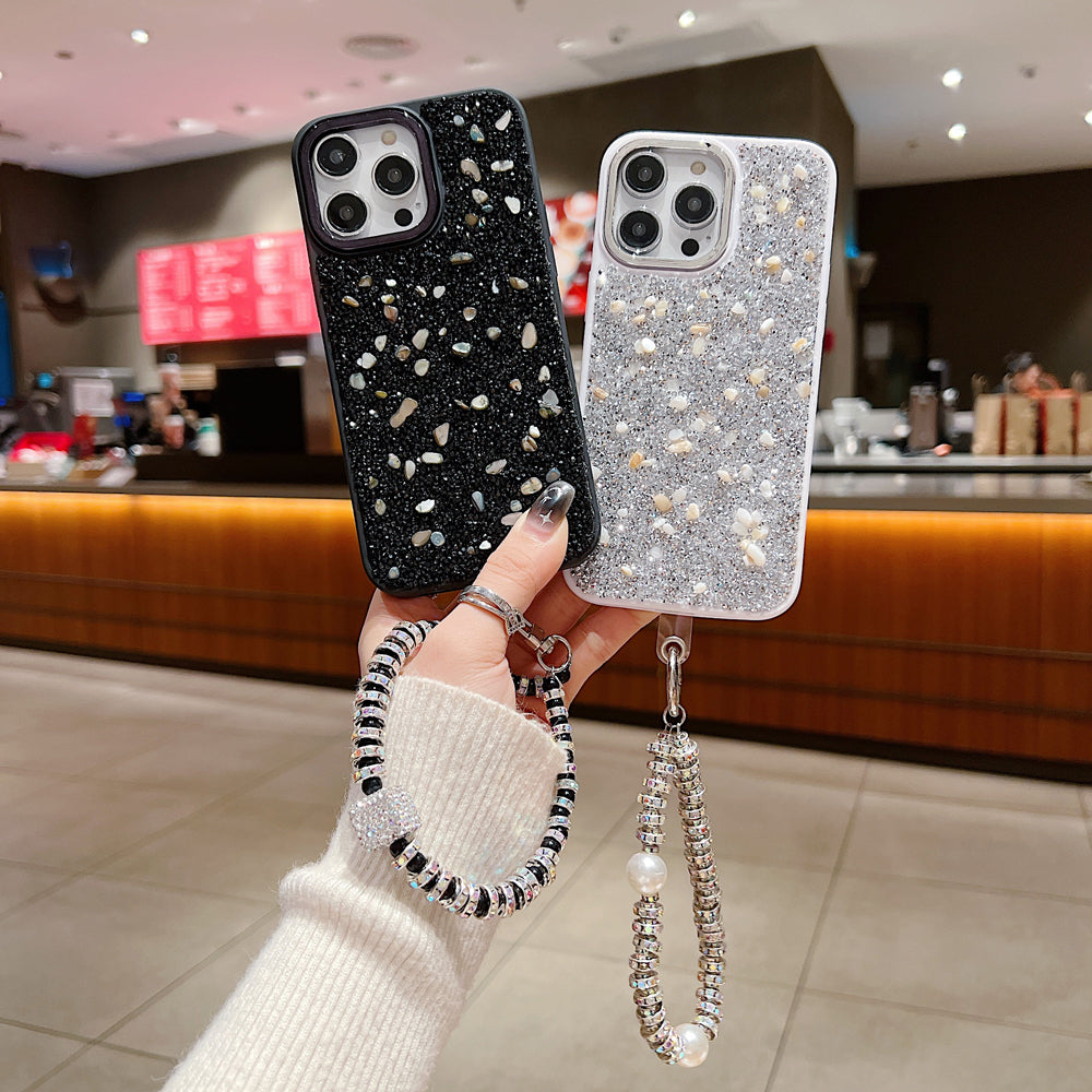 Electroplated Glitter and Stone Bling Phone Case With Bracelet - iPhone 14 Pro