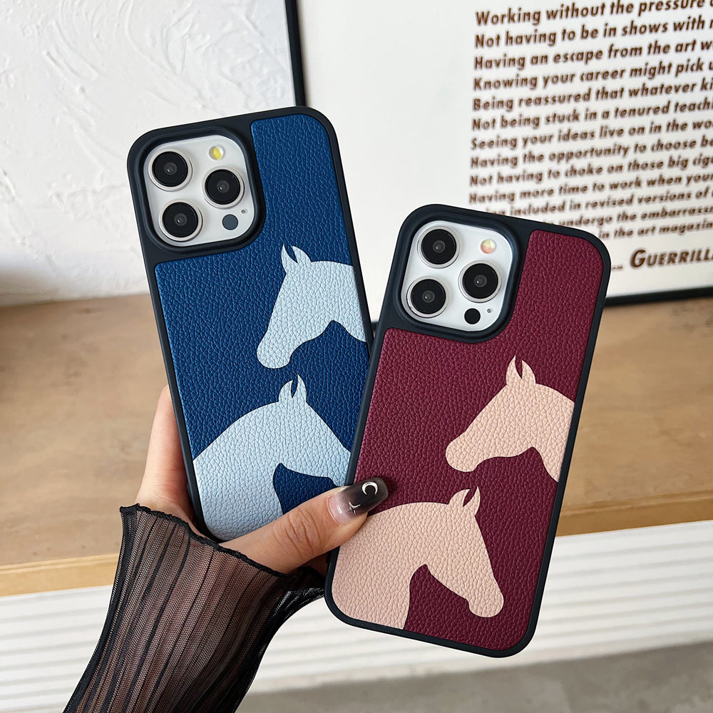 Horse Color Printed PU Leather Shockproof Phone Case - iPhone 14 Pro