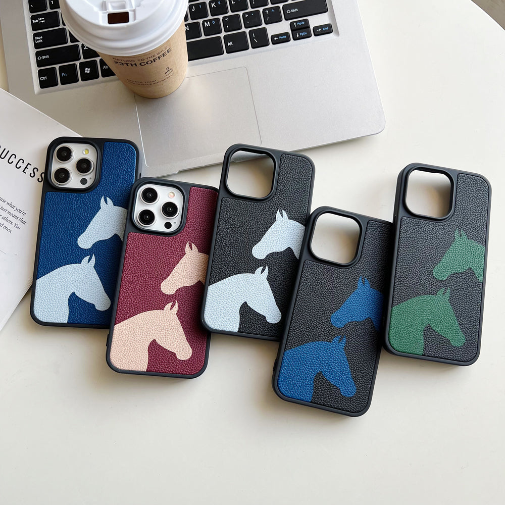 Horse Color Printed PU Leather Shockproof Phone Case - iPhone 14 Pro Max