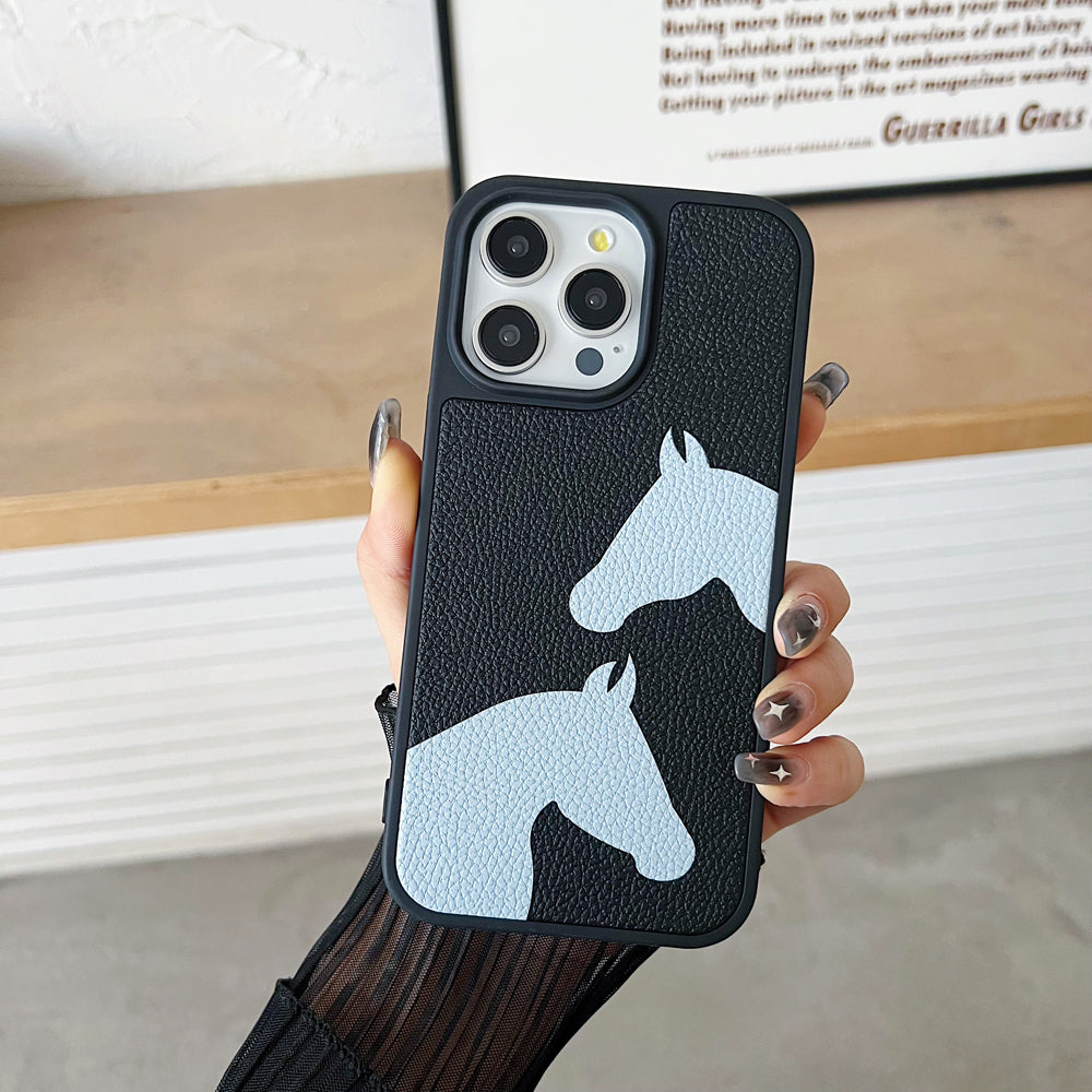 Horse Color Printed PU Leather Shockproof Phone Case - iPhone 14 Pro