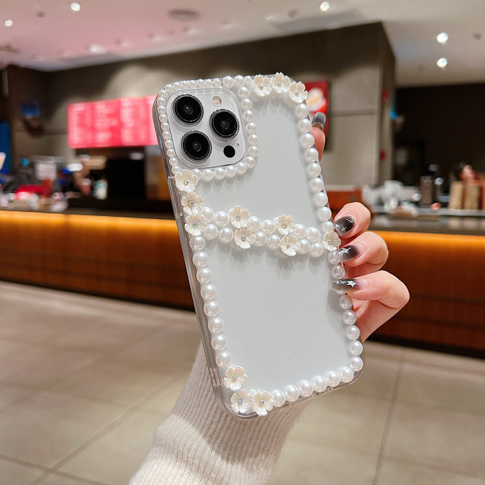 Pearl Border Floral Transparent PC (Hard) | TPU (Soft) Phone Case - iPhone 14 Pro Max