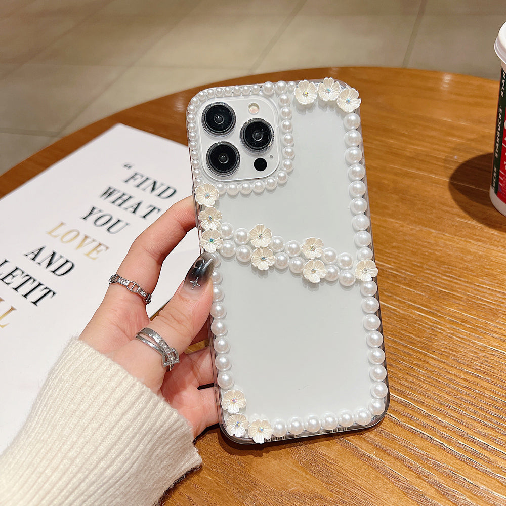 Pearl Border Floral Transparent PC (Hard) | TPU (Soft) Phone Case - iPhone 15 Pro