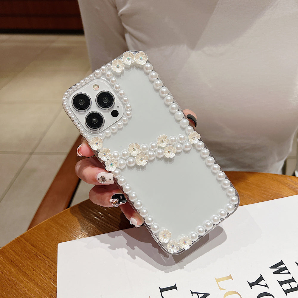 Pearl Border Floral Transparent PC (Hard) | TPU (Soft) Phone Case - iPhone 15 Pro