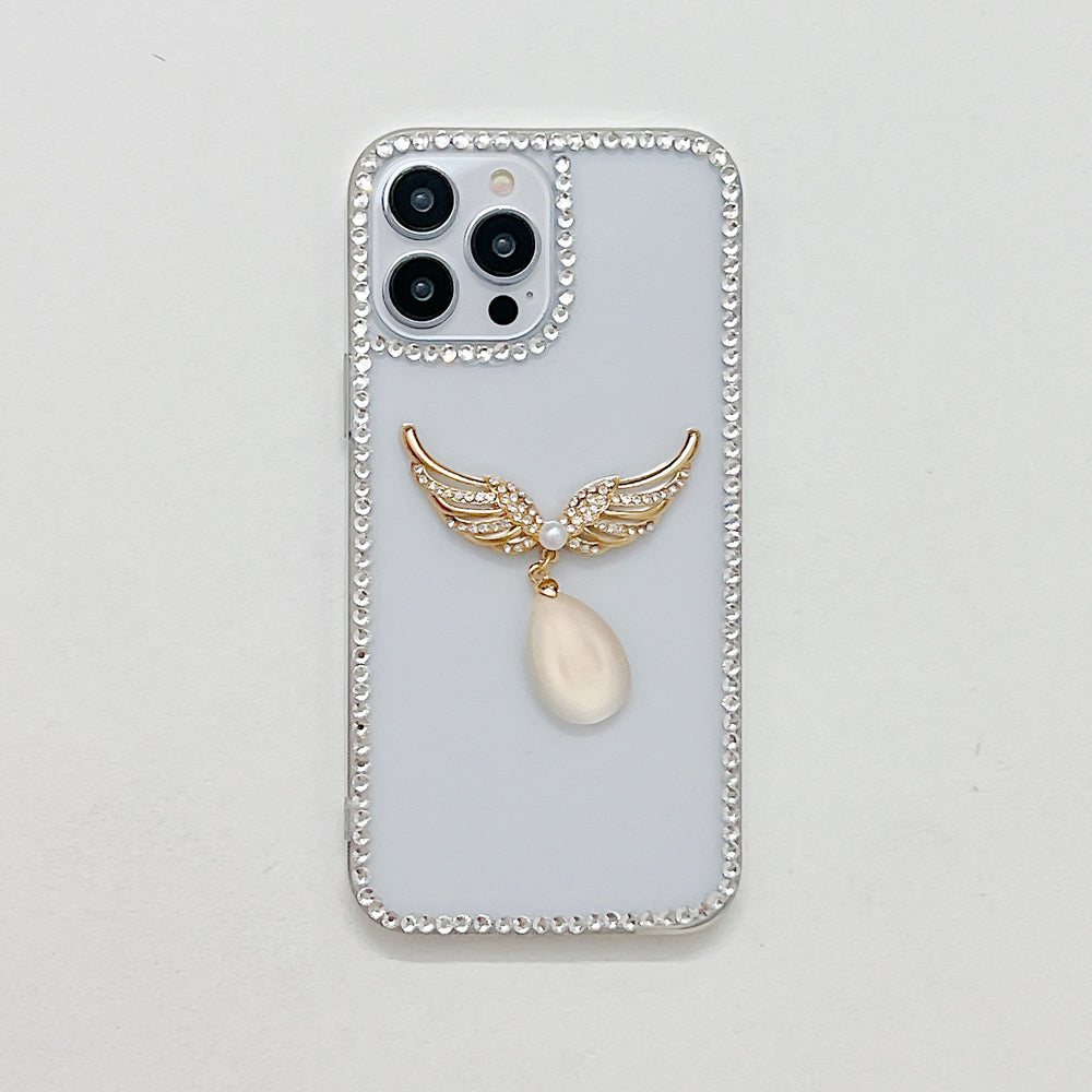 Handmade Angel Wing Diamond Border Transparent TPU(Soft) Case - iPhone 14 Plus