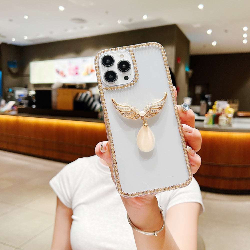 Handmade Angel Wing Diamond Border Transparent TPU(Soft) Case - iPhone 15 Plus