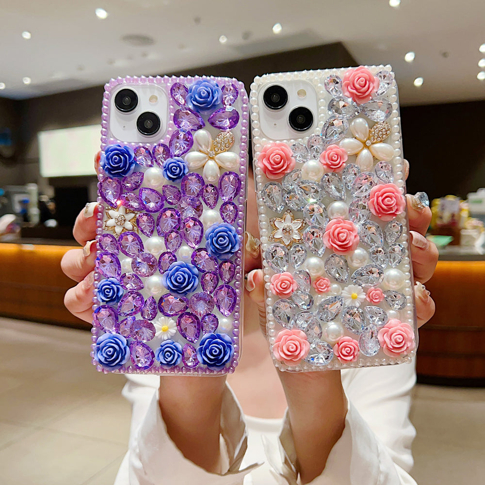 Luxury Crystal Gem and Flower Camera Protection Case - Samsung S22 Ultra