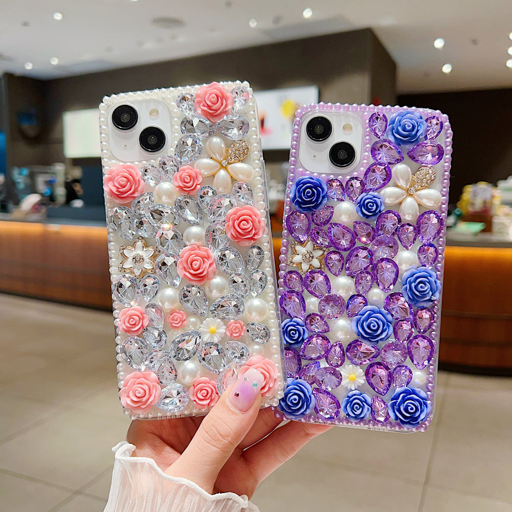 Luxury Crystal Gem and Flower Camera Protection Case - Samsung S22 Ultra