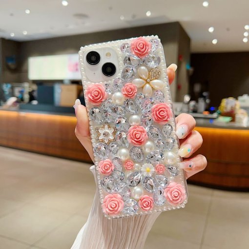 Luxury Crystal Gem and Flower Camera Protection Case - Samsung S23 Ultra