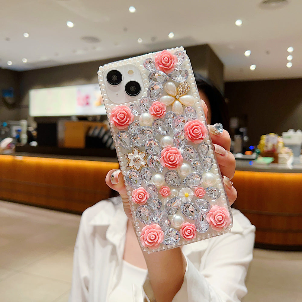 Luxury Crystal Gem and Flower Camera Protection Case - Samsung S22 Ultra