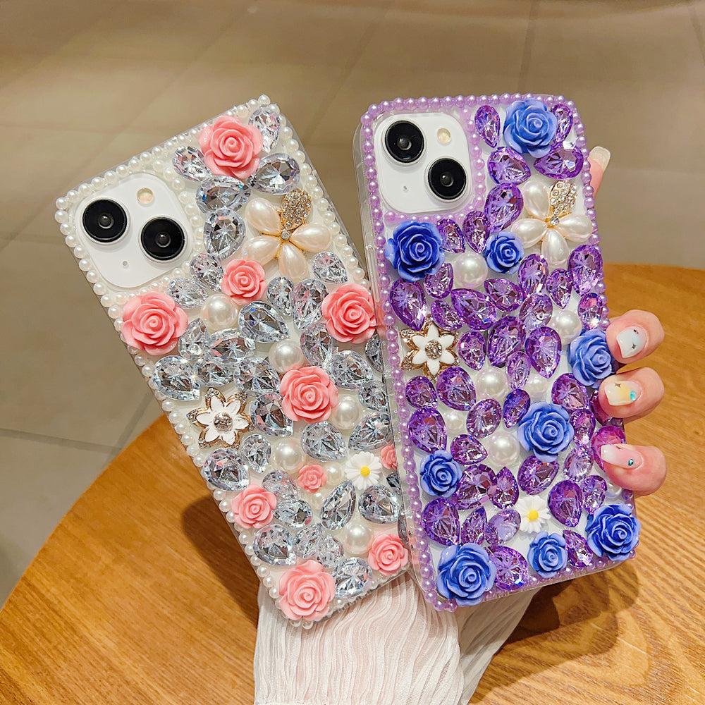 Luxury Crystal Gem and Flower Camera Protection Case - Samsung S22 Ultra