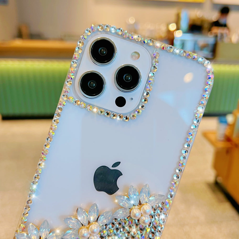 Handmade Transparent Diamond Gemstone Soft Case - iPhone 16 Plus